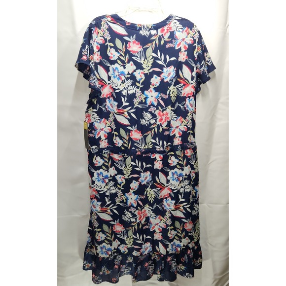 Chic Massini Blue Floral Navy Women's Dress Sz XL Drawstring Waist NWT - Picture 6 of 9